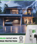 Heavy Duty Surge Protector For Refrigerator And Home Appliances 120V 20A 2400W Plug In Protector shown with lightning background