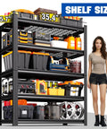 Heavy Duty Adjustable Metal Garage Shelving Unit For Basement, Pantry, Warehouse, Built To Last Sturdy Steel Storage Racks With 35.4 Inch Width, 15.7 Inch Depth, 71.2 Inch Tall, Space Saving Organizer, black 5-tier shelf