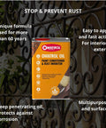 All In One Heavy Duty Rust Inhibitor For Metal And Wood And Paint Conditioner 34 Oz can with descriptions of rust prevention features.