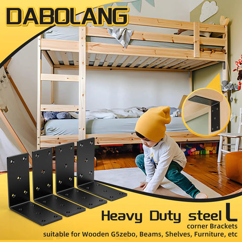 Heavy Duty L Angle Bracket Set 4-Piece 5x5 Wood Post To Beam Corner Braces shown in kid's room setting