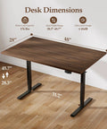 Desk dimensions for Klicelor 48 x 28 Electric Standing Desk With Memory Presets And Hooks, showing 48" x 28" size and height range.