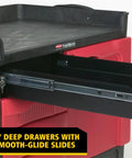 Industrial Tool Storage Cart With Four Drawers And Bright Red Locking Cabinet, Black Finish, 750 Lb Capacity, Heavy Duty Utility Cart Built For Warehouse Or Garage, So You Can Keep Maintenance, Cleaning And Supplies Neat