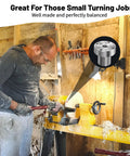 Woodturner using a lathe with 2 Inch Steel Wood Lathe Faceplate Fits 1 X 8 TPI Spindle With Screwchuck Four Mounting Holes 0.4 Inch Thick