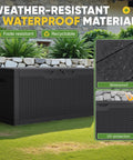 100 Gallon Outdoor Storage Box With Lockable Lid For Patio And Garden Weatherproof PP Deck Box With Wood Grain Finish UV Resistant