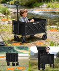 Lightweight Foldable Wagon With 360 Degree Wheels And Flexible Handle, 220 Lb Load Capacity, shown in outdoor setting