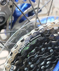 Close-up of Five To Eight Speed Bike Chain One Half By Three Thirty Second Inch 122 Links on bicycle cassette sprocket.