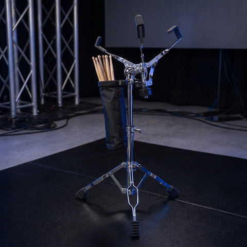 Heavy Duty Double Braced Tripod Snare Drum Stand With Easy Height Tweaks And Secure Stick Holder Solid Alloy Frame Non Slip Rubber Feet