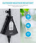 Close-up of Badass Weather Resistant Smart Outdoor WiFi Plug With Three Heavy Duty Grounded Jacks with visible water droplets.