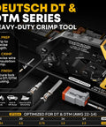 DT Series All In One Connector Crimp Tool Kit For Waterproof Automotive Electrical Connectors, tool and parts display.