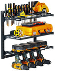 Power Tool Organizer Wall Mount With 3 Tier Storage Shelves And Cordless Drill Holder Heavy Duty Metal Garage Rack For Workshop