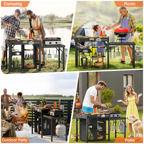Portable Grill Table For Blackstone Griddle And Ninja Fits Foldable Prep Table With Storage setup for various outdoor events.