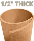 Premium Natural Cork Roll Four Feet By Twenty Four Feet Long Half Inch Thick Self Healing displaying 1/2 inch thickness detail.