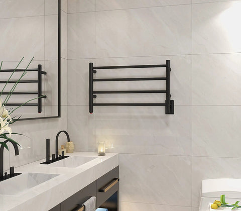 4 Bar Towel Warmer And Dryer Wall Mounted Plug In Bath Towel Heater Matte Black Energy Efficient 60W Fast Heat To 130 F ETL Certified