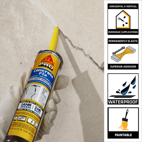 Concrete Fix Elastic Sealant For Cracks And Joints, 10.1 fl oz tube, application on crack, weatherproof, paintable polyurethane