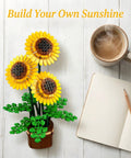 Vibrant Floral Building Set With Vase For Adults Grown Up Friendly Compatible With Lego Flowers 739 Pieces Botanical Home Decor Kit with sunflower arrangement