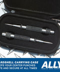 Heavy Duty Automatic Center Punch Set For Metal By ALLY Tools with two punches in hard shell case on metal surface