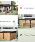 12x16 Ft Lean To Gazebo With Hardtop Roof For Patio And Backyard, Wall Mounted Outdoor Shelter With Curtains And Netting Installed