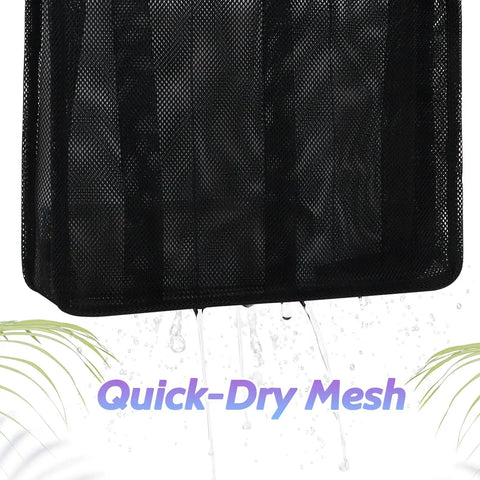 Portable Mesh Shower Caddy For Gym, Travel, Camp, And Dorm Life, Quick dry mesh design with water dripping showing functionality