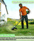 Man using Quick Load Weed Eater Head Replacement For Most Trimmers With Counterclockwise Spin Easy Install Universal Fit.