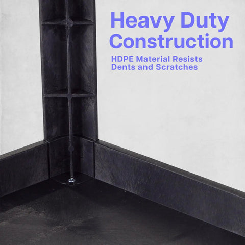 Close-up of black HDPE material on Extra Large Two Shelf Utility Cart With Heavy Duty Wheels 500 Pounds Capacity Rolling Tool Cart