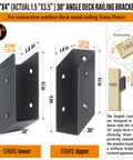 Heavy Duty Stainless Steel Deck Railing Brackets And Connectors For Standard 2X4 Wood Posts Adjustable Stair Angle Mounts 30 degree.