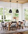 Black Rattan Pendant Lights 7 Inch Modern Woven Fixtures Farmhouse Coastal Handwoven Lamp Shade Boho Chic Hanging Light For Kitchen Island Bedroom Living Room Hallway 2 Pack above dining table.