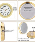 Mini Clock Insert 1 7/16 Inch Quartz Movement With White Dial, Gold Tone Bezel And Arabic Numerals, Tiny Round Fit Up Clock Face