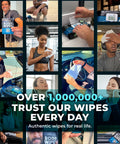 Collage of people using Body Wipes For Men After Gym No Rinse Shower Sheets Full Body Cleanse with 1,000,000+ trust text.