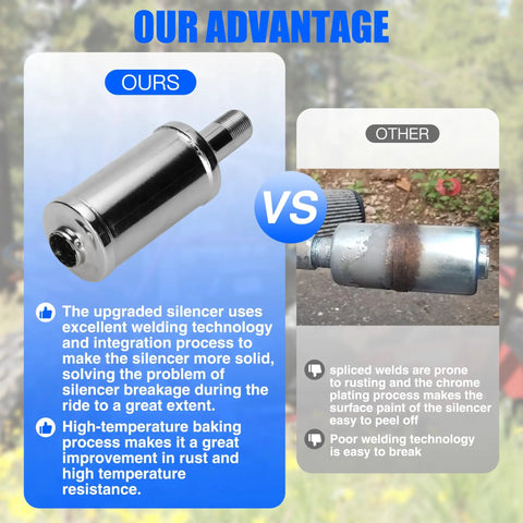 Comparison of new and old silencers for Stage 2 Beefed Up Carburetor Exhaust Muffler Kit for Predator 212cc engines, highlighting welding benefits.