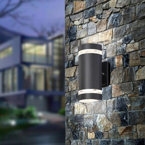 2 Pack Up And Down Outdoor Wall Lights Aluminum Weatherproof Black Finish 3000K 5W ETL Certified Easy Install Semi Cylinder Design