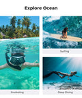 Explore Ocean collage with snorkeling, surfing, deep diving images for 60M Waterproof GoPro Case For Hero 13 Black And Hero 12 11 10 9.