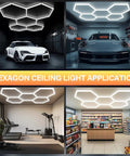 Hexagon LED Garage Light With Upgraded Wider Light Tube Mega Bright 24000 Lumens 5000K Daylight 200W in auto shop and gym
