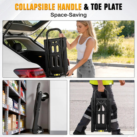 Heavy Duty Folding Hand Truck With Four Wheel Mode And Two In One Collapsible Push Cart And Fold Up Toe Plate for compact storage