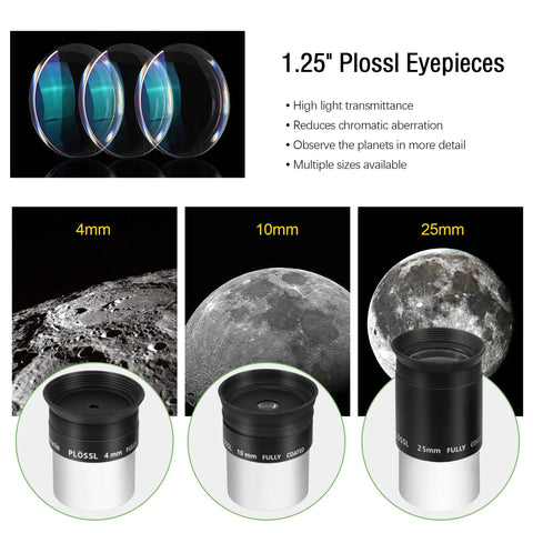 Eyepiece Kit Must Have For 1.25 Inch Telescopes With Plossl Eyepieces 4mm 10mm 25mm And 2X Barlow Lens FMC Fully Coated