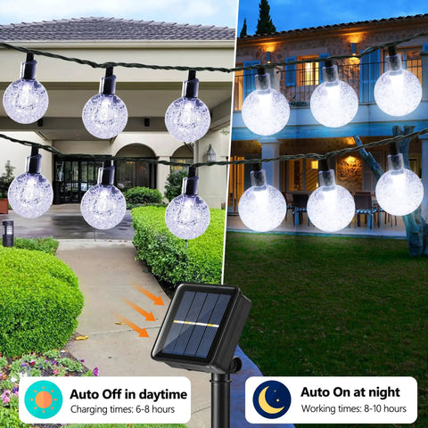 Solar Powered Crystal Globe String Lights 100 LEDs, 72 Ft Outdoor Patio Lights With 8 Modes, Waterproof For Garden Yard
