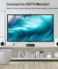 Living room setup with TV connected via Heavy Duty 10A 18AWG Nylon Braided 10 Ft AC Power Cord 3 Prong Replacement Cable
