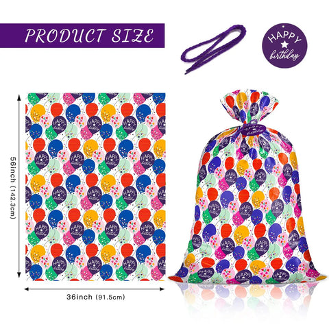 Massive 56 Inch Birthday Gift Bag With Colorful Balloons And Confetti Design Heavy Duty Waterproof Plastic For Kids Parties