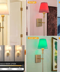 Battery Operated Wall Sconces Set Of 2 Gold Wireless LED Wall Lights With Remote Dimmable 10 Color Modes Rechargeable Indoor Sconce Fixture