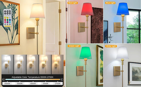 Battery Operated Wall Sconces Set Of 2 Gold Wireless LED Wall Lights With Remote Dimmable 10 Color Modes Rechargeable Indoor Sconce Fixture