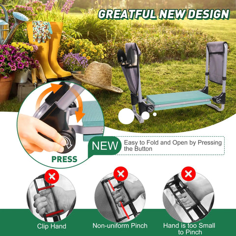 2 In 1 Garden Kneeler And Seat With Wide EVA Foam Kneeling Pad Detachable Tool Pouch Upgraded Folding Gardening Work Bench