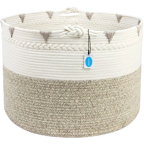 Huge Boho Blanket Basket 22 By 22 By 16 Inches Cotton Rope Storage Hamper For Throws Pillows Towels And Laundry Foldable Durable