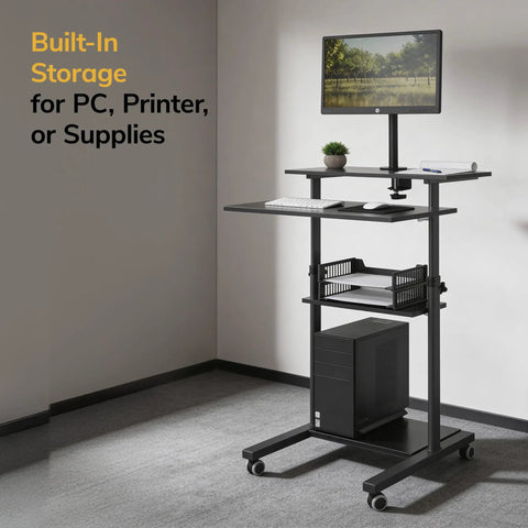 Mobile Computer Cart With Monitor Mount For 32 Inch Screens Rolling Laptop Stand On Wheels Height Adjustable From 37.25 To 53.75 Inches Includes Keyboard Tray Ideal For Classrooms And Offices