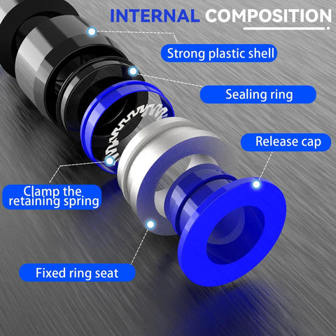 30 Pack 8mm Tube OD Straight Push To Connect Pneumatic Quick Connect Fittings Set With Union And Coupler Air Line Hose Fittings For Workshop Auto Shop Use, exploded view