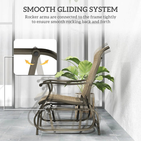Outdoor Glider Chair For Patio With Steel Frame And Mesh Fabric Smooth Swing For Backyard Garden, showing smooth gliding feature.