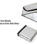Attic Door Insulation Cover R-15 25x54x11 with double bubble aluminum foil and heavy duty zipper displayed in packaging and unfolded.