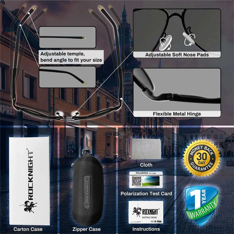 Features of Dope Polarized Aviator Driving Sunglasses For Men And Women, includes adjustable nose pads and metal hinges.