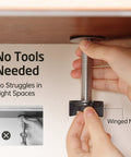 Hand holding winged nut and stainless steel component for KES NSF Certified All Metal Drinking RO Water Faucet Non-Plastic Connector.