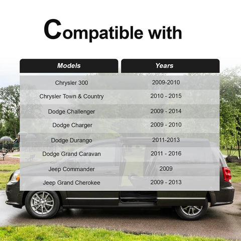 Compatibility chart for Chrysler 300, Town & Country, Dodge Challenger, Charger, Durango, Grand Caravan, Jeep Commander, Grand Cherokee