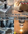 Multiple metalworking tools using 4 Oz Cutting Paste For All Metals That Reduces Heat, Extends Tool Life, And Improves Precision