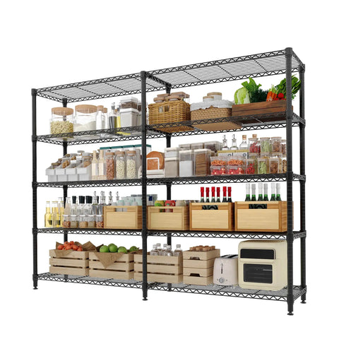 Beefy 5 Tier Metal Storage Shelves 71 Inch Wide Heavy Duty Garage Shelving Rack With 1325 Lbs Capacity, Industrial Grade Carbon Steel For Tools, Equipment, And Large Appliances, Easy Assembly. 5-tier carbon steel shelving with pantry storage